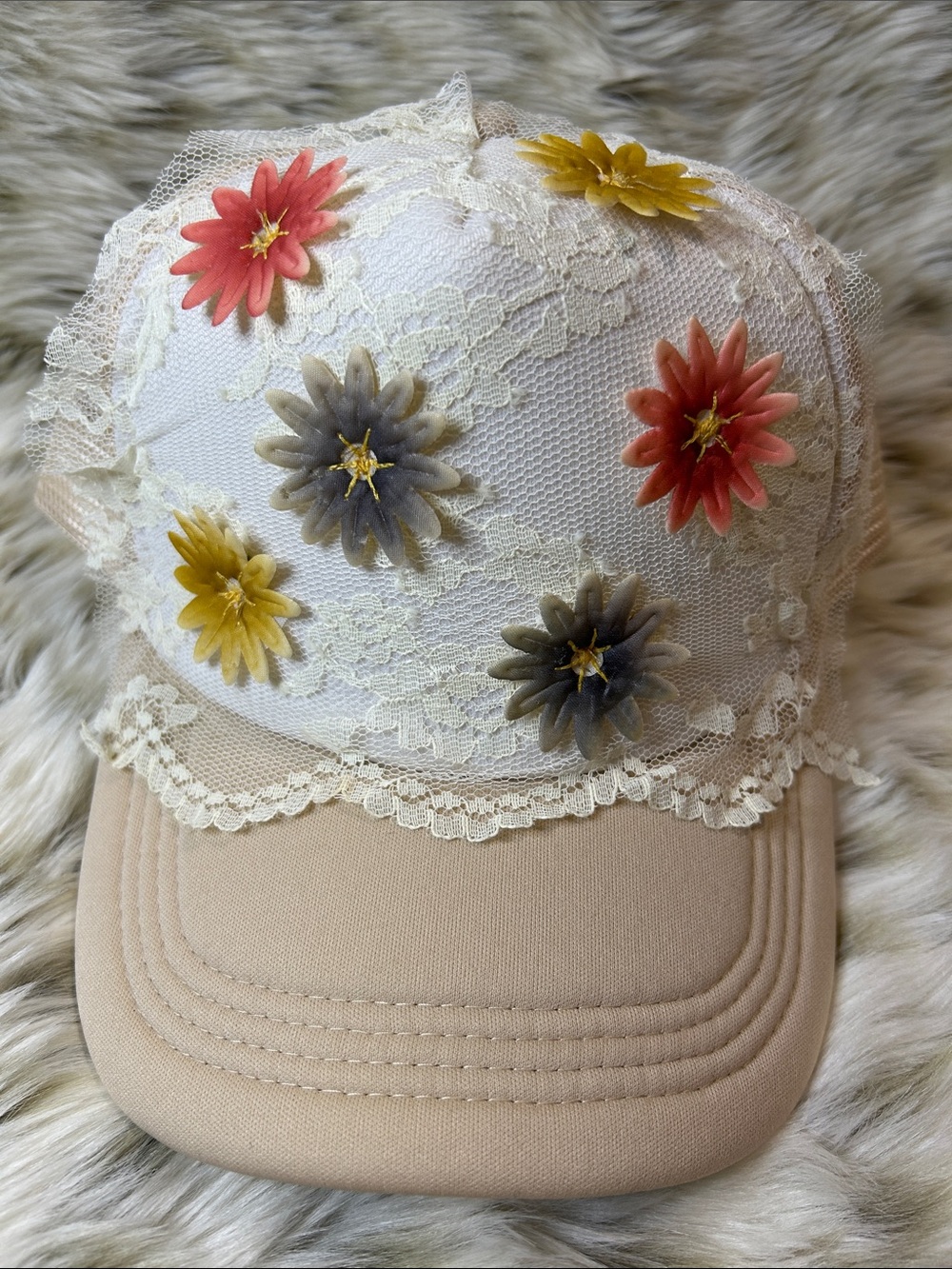 Upcycled Floral Lace Trucker Hat